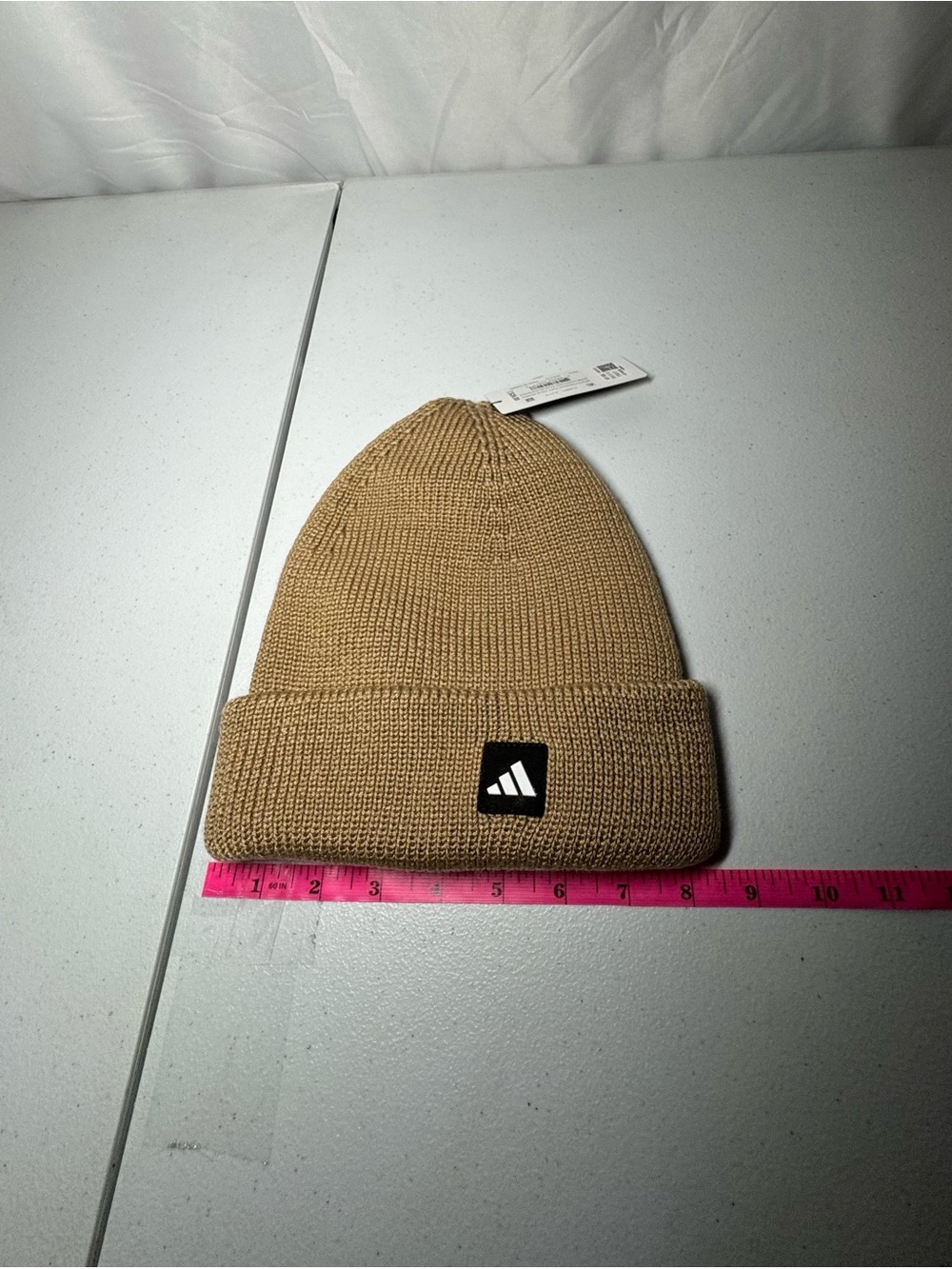 adidas Tan Knit Cuffed Beanie with Black Logo Patch